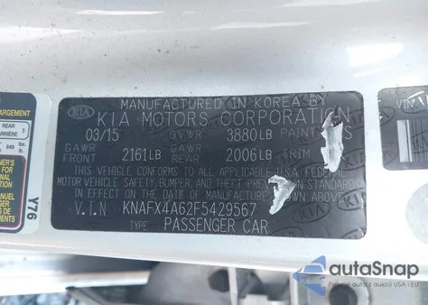 2015 Kia Forte Lx z USA, uszkodzony, nr VIN KNAFX4A62F5429567